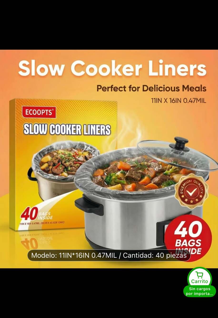 ECOOPTS 40-Pack Slow Cooker Liners for 1-3 Quart Small Crock Pots